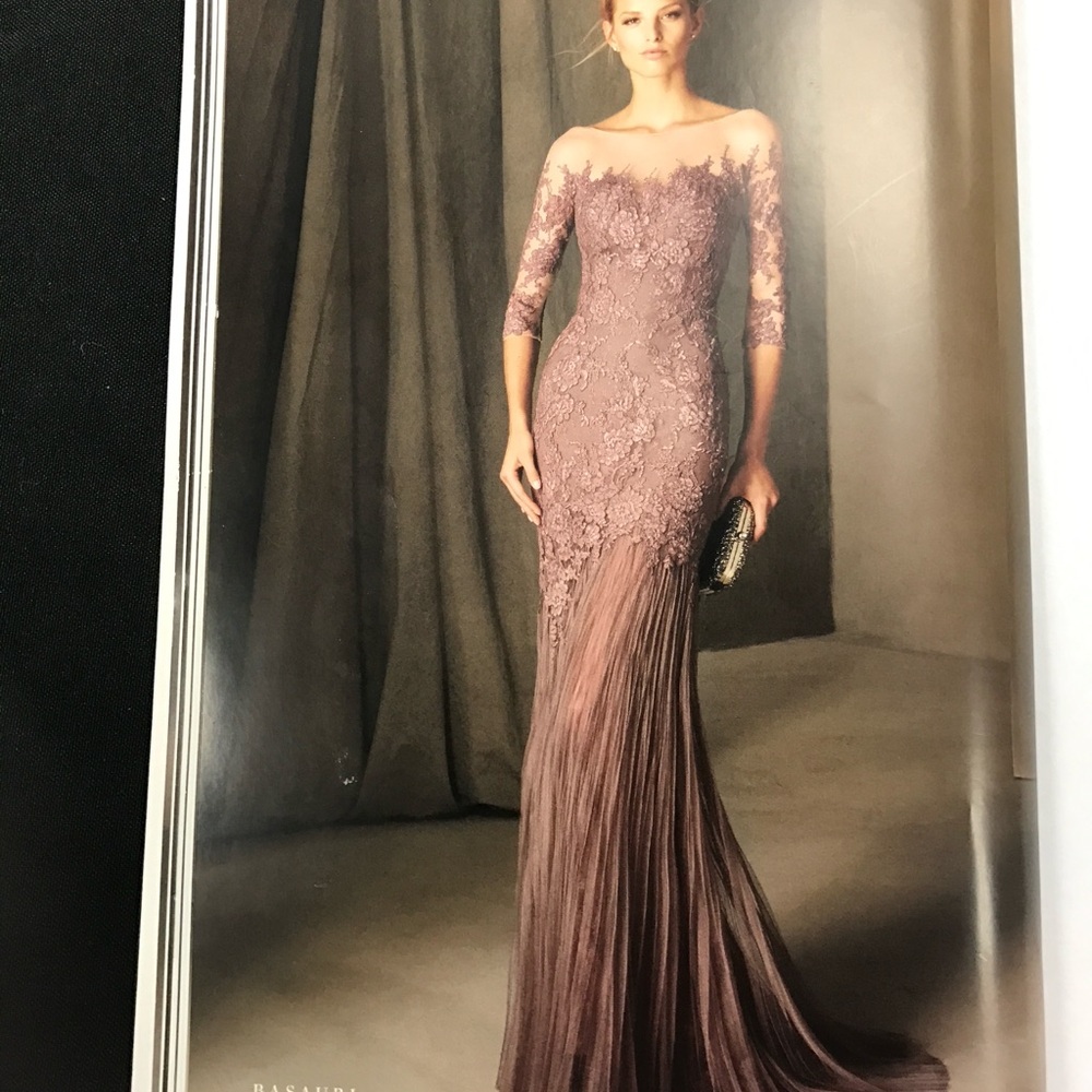 Pronovias Mauve Lace Long Sleeve Gown